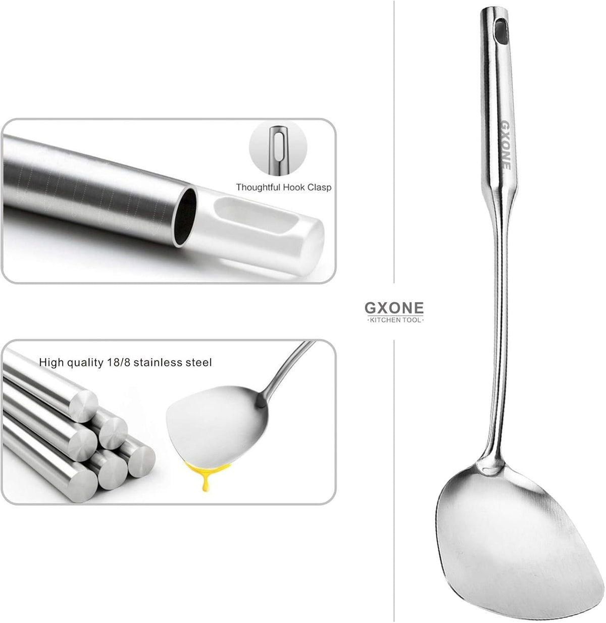 Wok Spatula,Stainless Steel,Long Handle Wok Utensils
